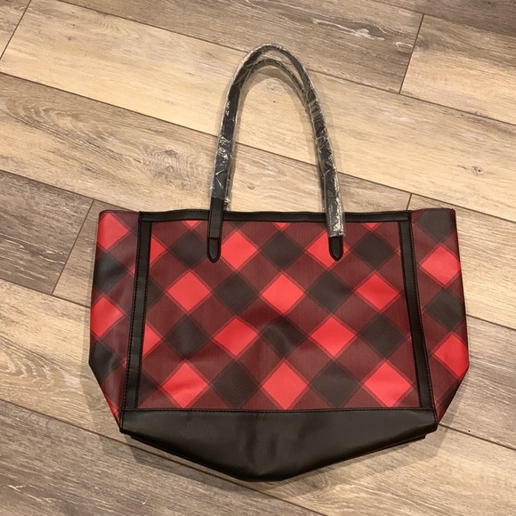 RL - Victoria's Secret Red Black Plaid Holiday Weekender Tote - Picture 10 of 12
